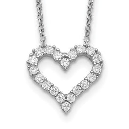 Sterling Silver Rhodium-plated CZ Heart with 2in ext. Necklace