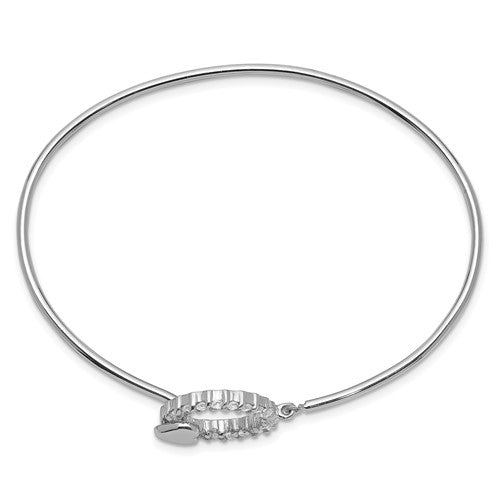 Sterling Silver Rhodium-plated CZ Hoop and Heart Bangle