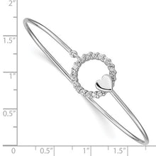 Sterling Silver Rhodium-plated CZ Hoop and Heart Bangle