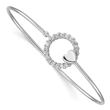 Sterling Silver Rhodium-plated CZ Hoop and Heart Bangle