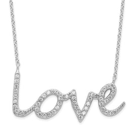 Sterling Silver Rhodium-plated CZ LOVE with 2.5 in ext Necklace