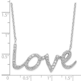 Sterling Silver Rhodium-plated CZ LOVE with 2.5 in ext Necklace