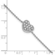 Sterling Silver Rhodium-plated CZ with 1in ext Heart Bracelet