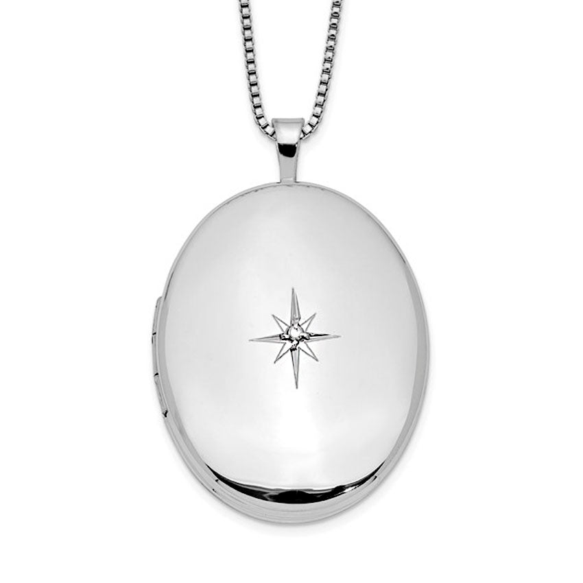 Sterling Silver Diamond 26mm Oval Locket