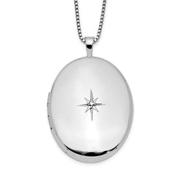 Sterling Silver Diamond 26mm Oval Locket