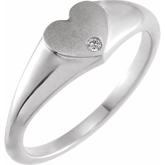 Sterling Silver White Sapphire Heart Signet Ring