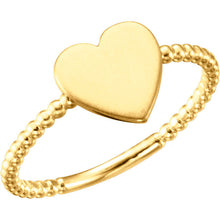 14K White Heart Engravable Beaded Ring