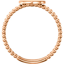 14K White Heart Engravable Beaded Ring