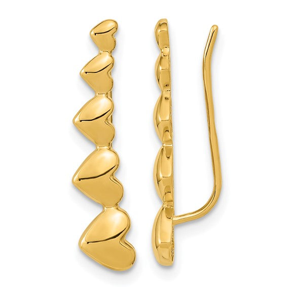 14k Gold Heart Polished Ear Climber Earrings