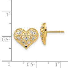 14k Yellow Gold and Rhodium Fancy Heart Post Earrings
