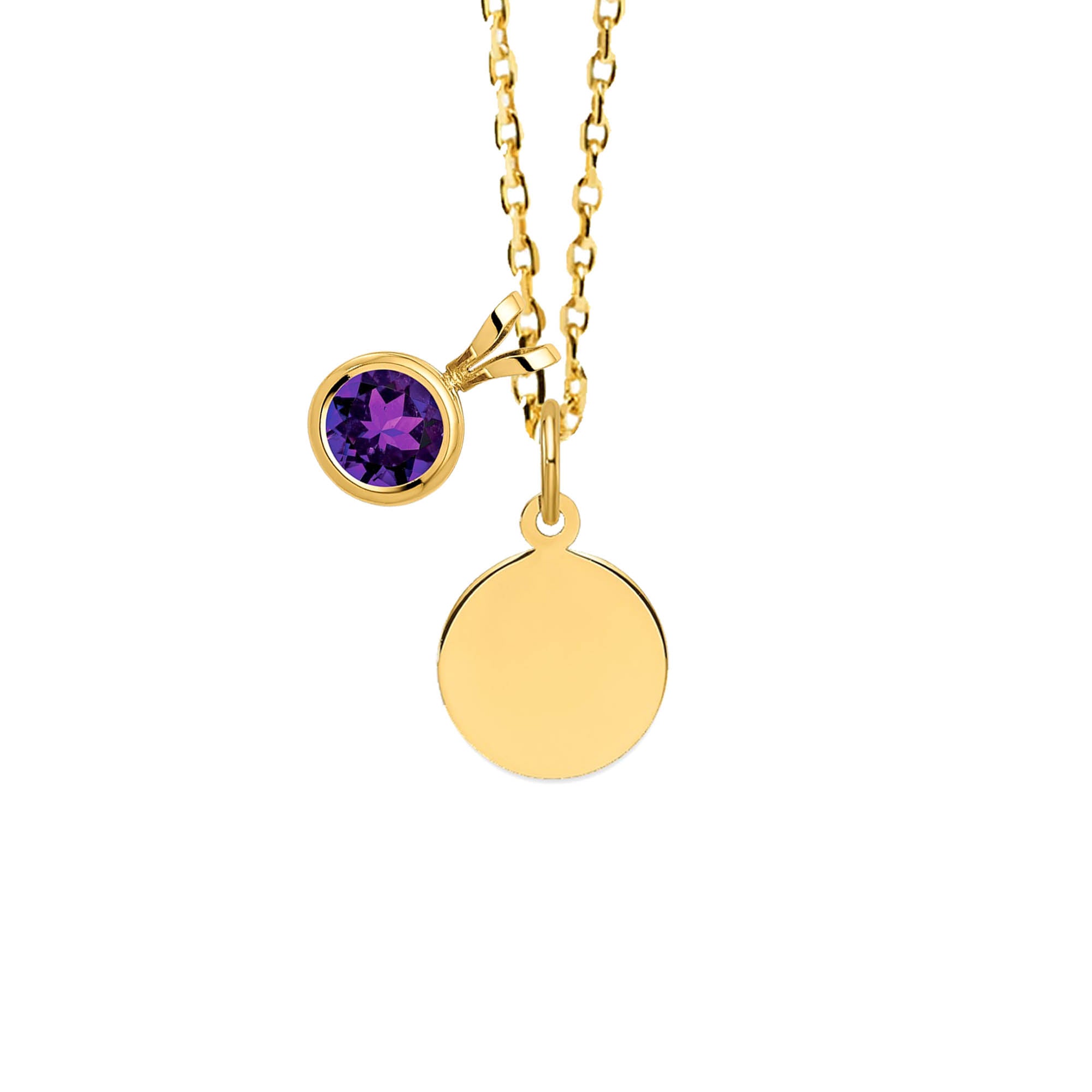 14K Gold Small Birthstone Engravable Necklace