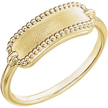 14K White Beaded Signet Ring