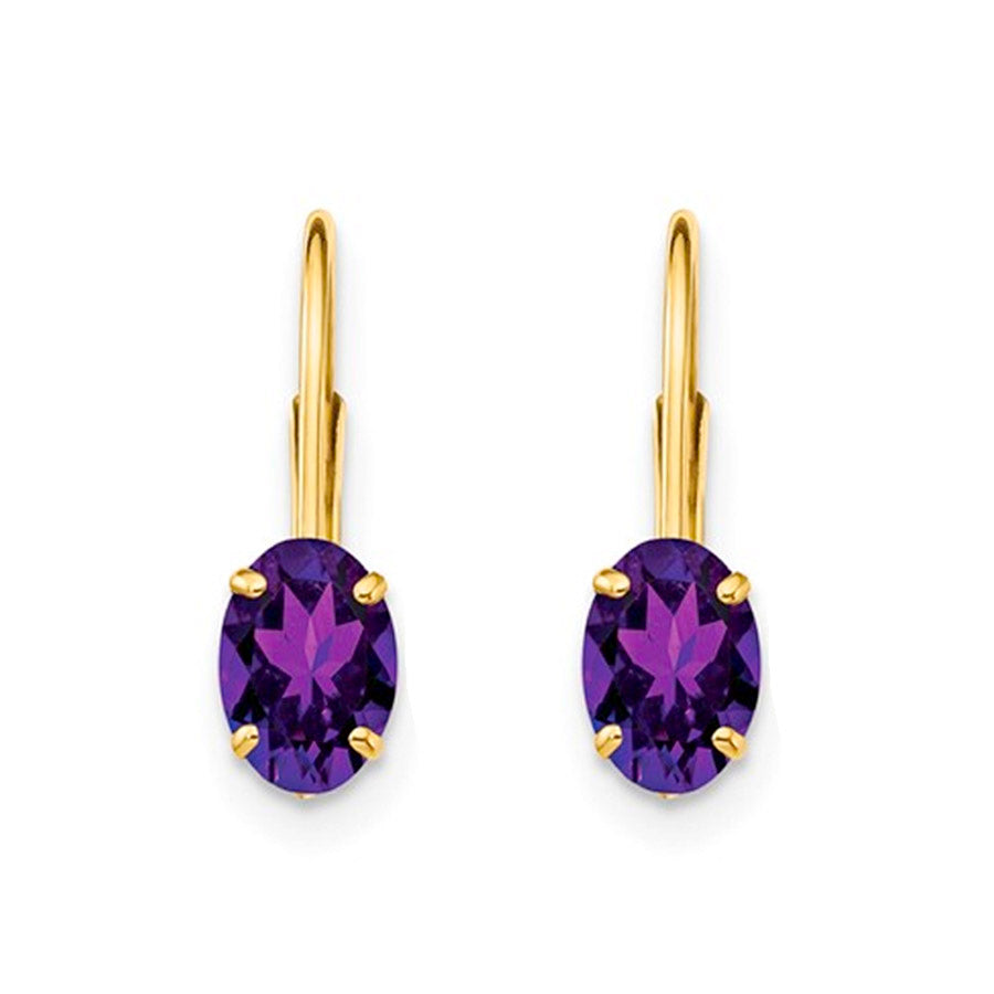 14K Yellow Gold Oval Amethyst Leverback Earrings