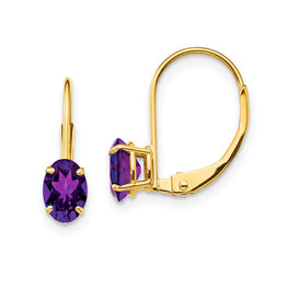 14K Yellow Gold Oval Amethyst Leverback Earrings