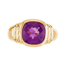 14K Yellow Gold Cushion Statement Amethyst Ring