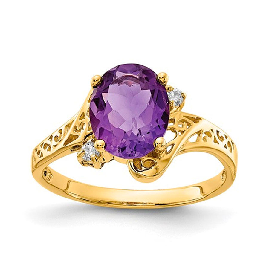 14K Gold Oval Amethyst & Diamond Filigree ring