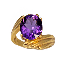 14K Yellow Gold Oval Amethyst Stone