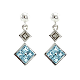 14k white gold princess cut blue topaz and diamond stud earrings