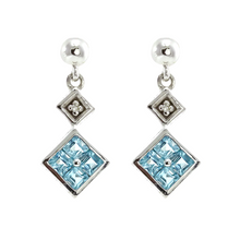 14k white gold princess cut blue topaz and diamond stud earrings