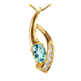 14K yellow gold oval aquamarine and diamond necklaces
