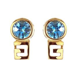 14k yellow gold round bezel set London blue topaz stud earrings