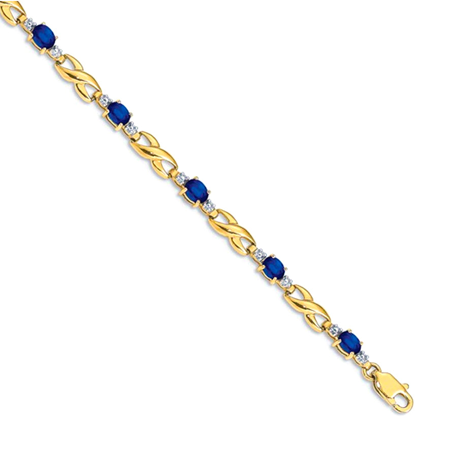 10K Gold Diamond & Oval Sapphire Bracelet