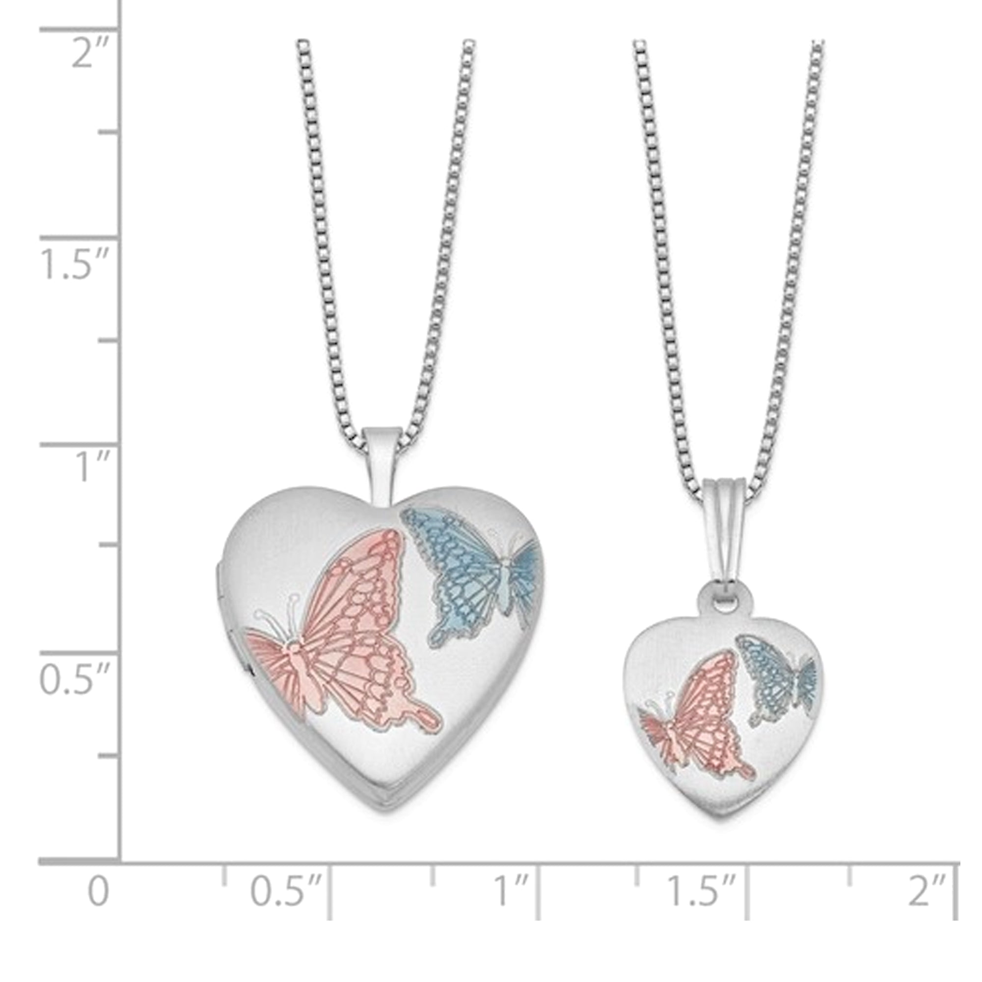 Sterling Silver Satin Enameled Butterflies Locket Necklace