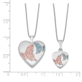 Sterling Silver Satin Enameled Butterflies Locket Necklace