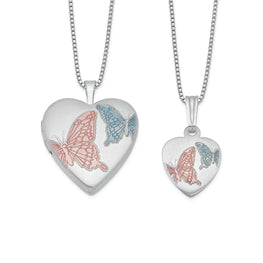 Sterling Silver Satin Enameled Butterflies Locket Necklace