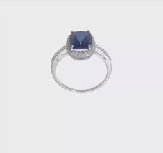 Sterling Silver Lab Grown Blue Sapphire & CZ Ring