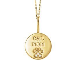 14K Gold .01 CTW Natural Diamond Engraved Cat Mom Necklace