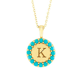 14K Yellow Gold Turquoise Engravable Halo-Style