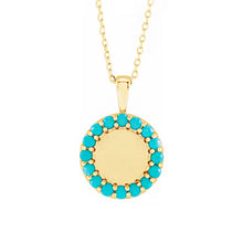 14K Yellow Gold Turquoise Engravable Halo-Style