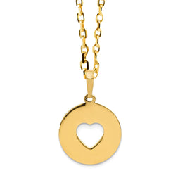 14K Gold Heart Pierced Round Engravable Necklace