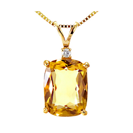 SPECIAL ORDER - 14k yellow gold emerald cut citrine and diamond pendant.