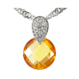 14k White Gold Round Citrine & Diamond Pendant