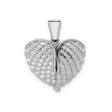 Sterling Silver Zirconia Opening Wings and Heart Necklace