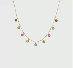 14K Gold Multi-color Semi Precious Gemstone Necklace