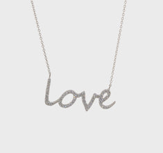 Sterling Silver Rhodium-plated CZ LOVE with 2.5 in ext Necklace