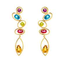 14K Yellow Gold Multi-color Gemstone Accented Earrings