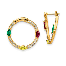 14K Lab Grown Ruby, Emerald & Diamond Twist Hoop Earrings