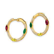 14K Lab Grown Ruby, Emerald & Diamond Twist Hoop Earrings