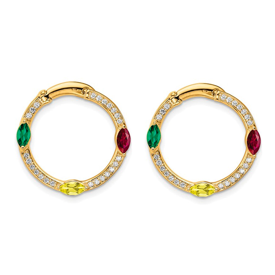 14K Lab Grown Ruby, Emerald & Diamond Twist Hoop Earrings