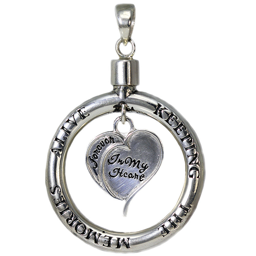 Sterling Silver Handmade Keeping The Memories Alive Circle and Dangling Heart Pendant