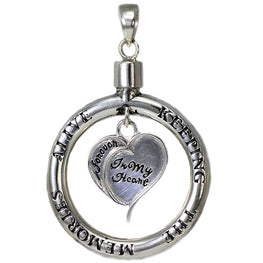 Sterling Silver Handmade Keeping The Memories Alive Circle and Dangling Heart Pendant
