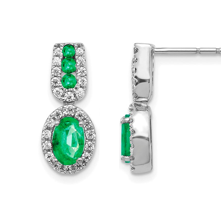 14K Gold 1/3Ct Diamond & Emerald Earrings