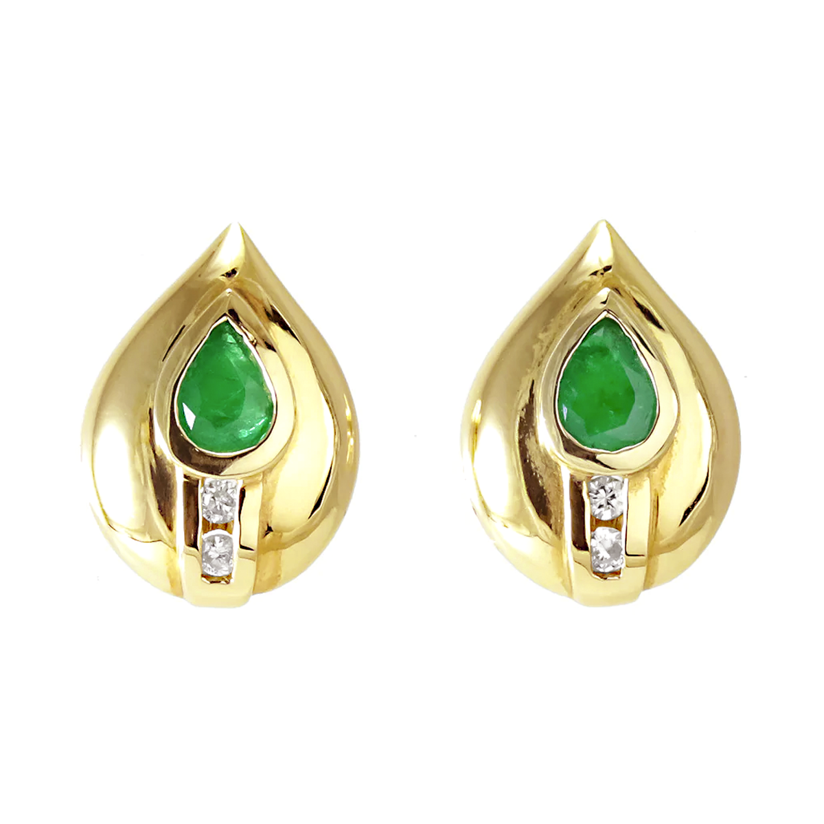 14K Gold Emerald & Diamond Stud Earrings