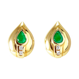14K Gold Emerald & Diamond Stud Earrings