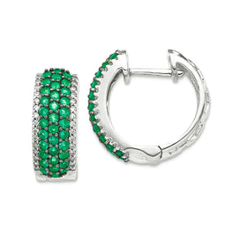14K White Gold Diamond & Emerald Hoop Earrings