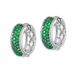 14K White Gold Diamond & Emerald Hoop Earrings
